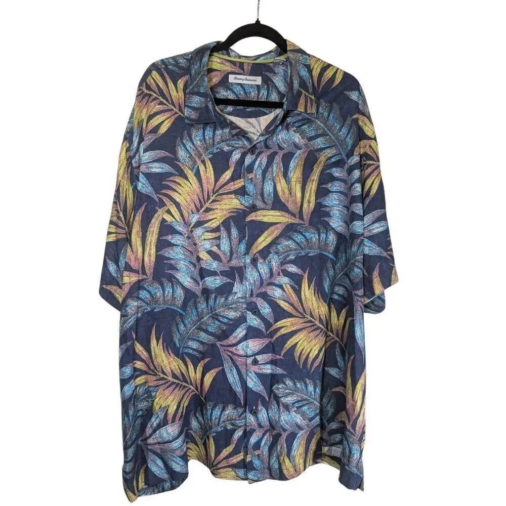 Tommy Bahama Blue Leaf Design- Button Down Shirt-Men's Size 2XL